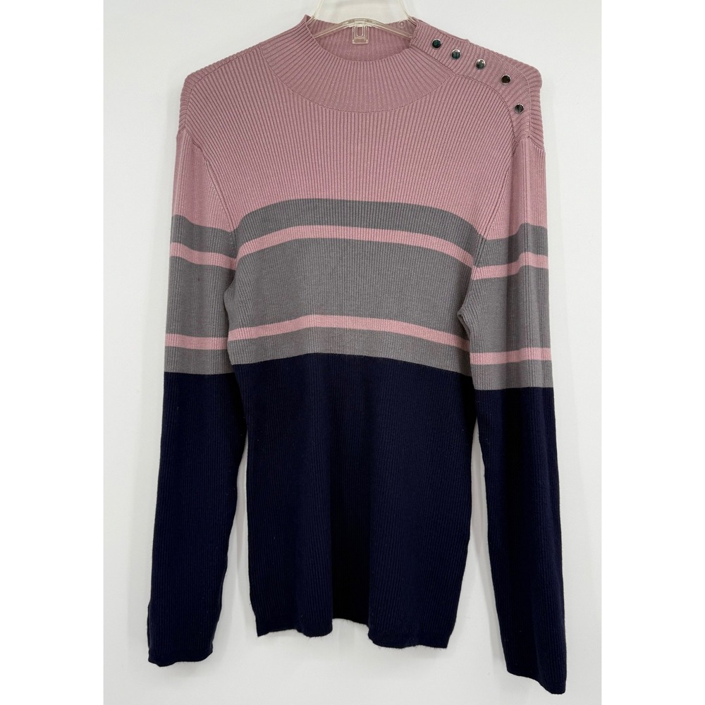N Y & Co Women Colorblock Cowlneckβ Ribbed Knit L Sweater Preppy Office Y2K Warm